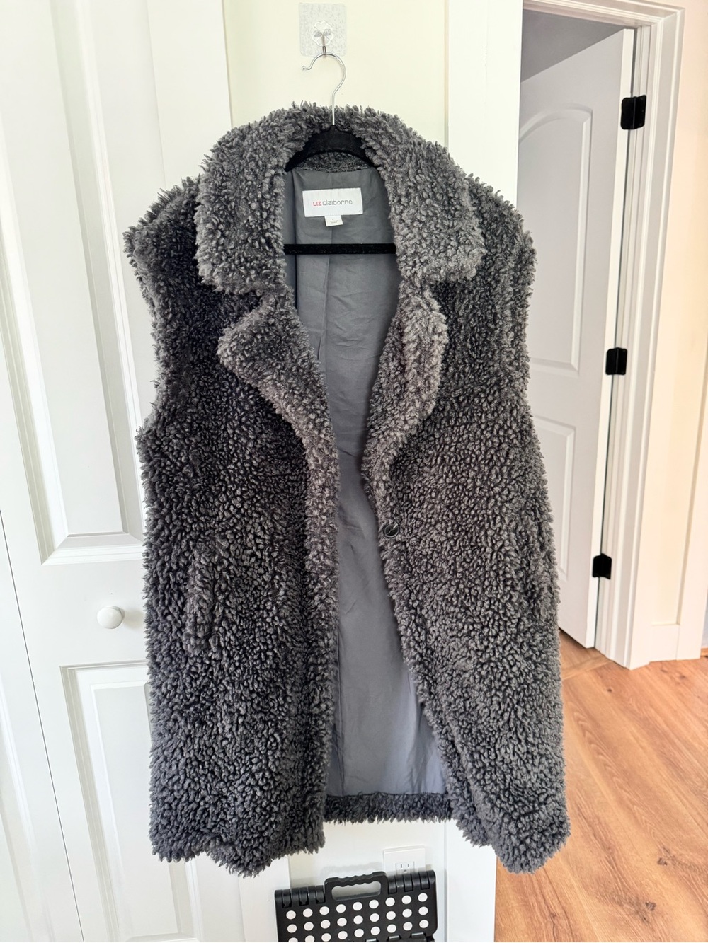 Liz Claiborne Gray Faux Sherpa Sleeveless Coat Vest